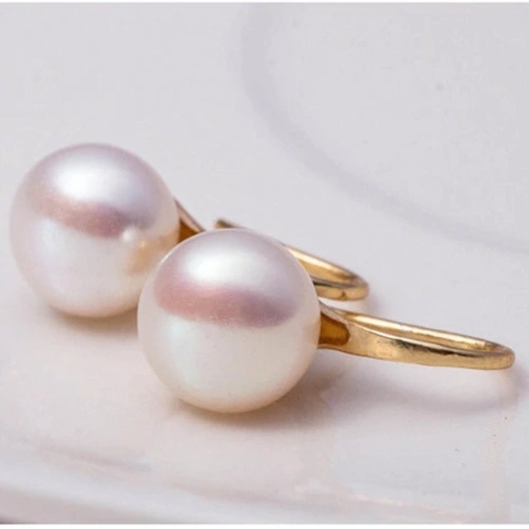 NEW!💙💎PEARL LOOK!💛GOLDEN DROP HOOK EARRINGS💎💙 - Picture 4 of 8